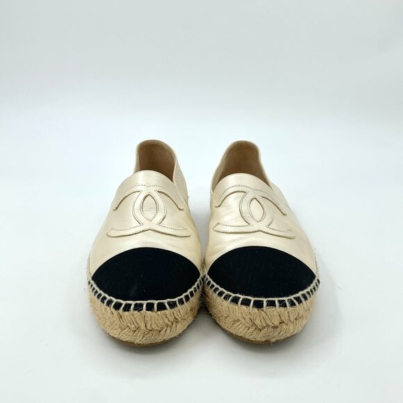 H12169 Chanel Size 38 Colorblock Round Toe Braided Slip-On Fisherman Shoes Pleat - Picture 3 of 9
